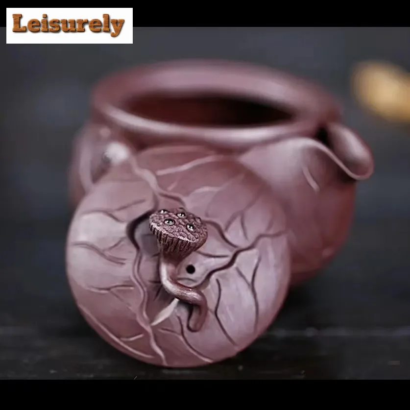 250ml Ancient Yixing Purple Clay Teapots Handmade Lotus Leaf Goldfish Hand Grab Pot Raw Ore Purple Mud Kettle Zisha Tea Set Tea