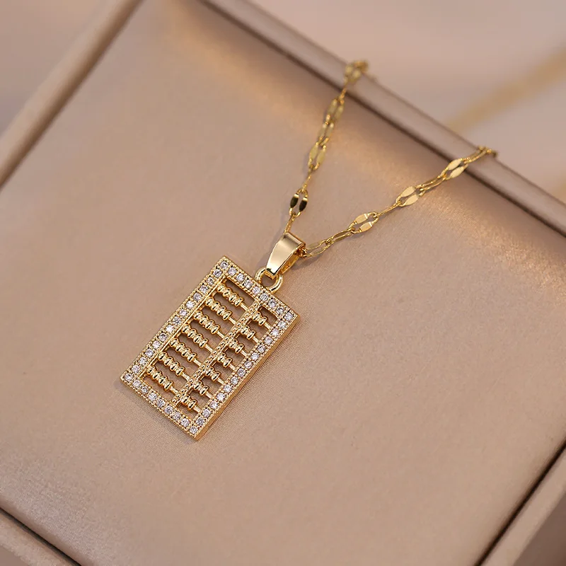 Fashion vintage zircon abacus titanium steel necklace for women, pendant