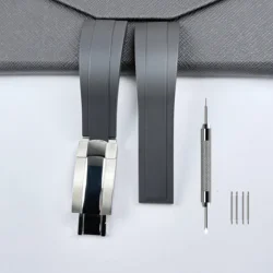 Premium 20mm Rubber Watch Band with Stainless Steel Clasp - Adjustable Strap for Casual & Business Wear (22mm Black)