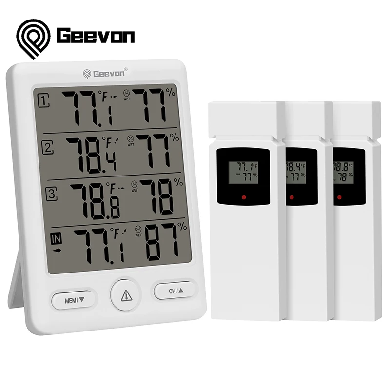 Geevon Indoor Outdoor Thermometer Wireless With 3 Remote Sensors, Digital Hygrometer Indoor
