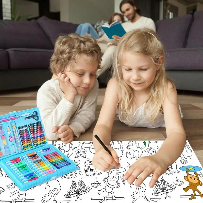 Pink Blue Children Painting Drawing Brush Set Graffiti Paint Toys Watercolor Pen Art Learning Stationery Box Kids Toy 86Pcs/set washable watercolor pen watercolor pen children painting supplies