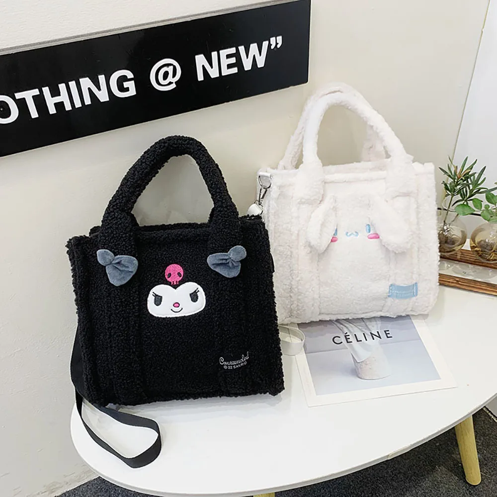 Cinnamorol Kuromi Plush Bags Sanrio Messenger Bags Cartoon Plush Handbags Women's Large Capacity Tote Casual All-Match Backpacks miniso sanrio hello kitty kuromi backpacks girls bookbag school bags cartoon kids rucksack travel rucksack shoulder bag mochila