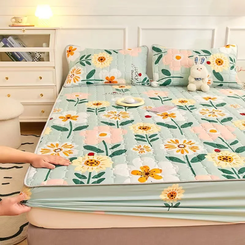 

Mattress Cover Thicken Quilted Fitted Bed Sheet Print Bedding sheet for kid And adult Cover Non-slip Sheet Pillowcase Need Order