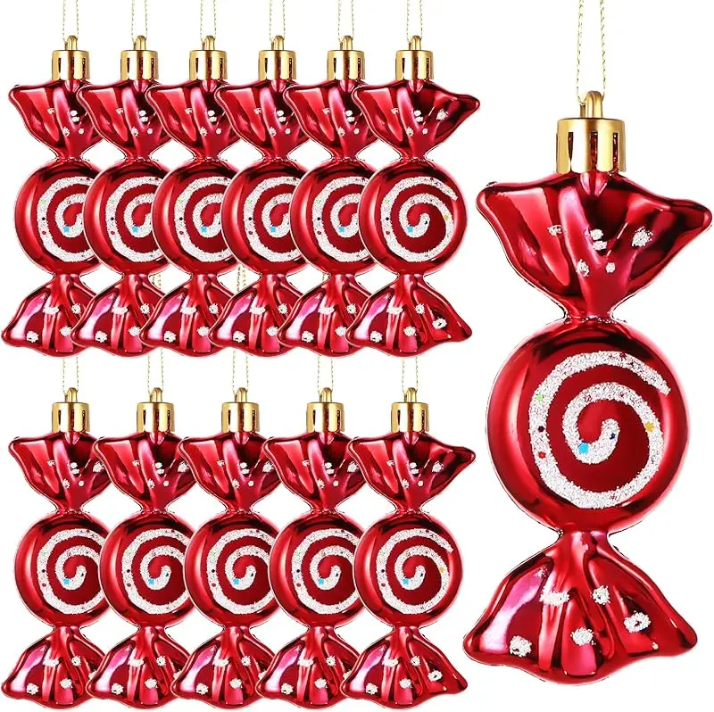 6PCS Christmas Candy Decorations, Hanging Glittery Candy Vine Tree Ornaments with String for Xmas Halloween Decoration
