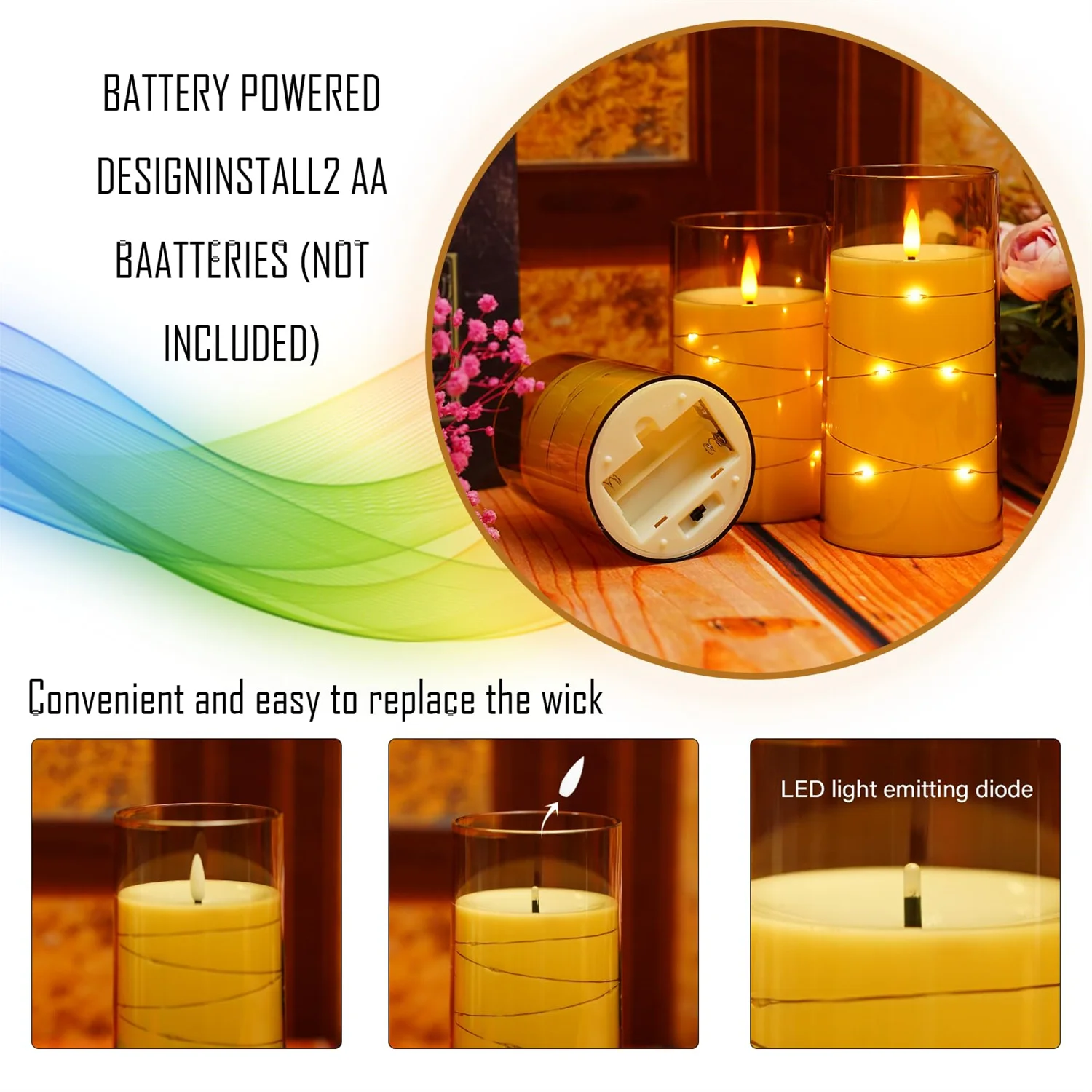 Led Pliiar Candles With Remote set of 3 Emitting Color:golden 6