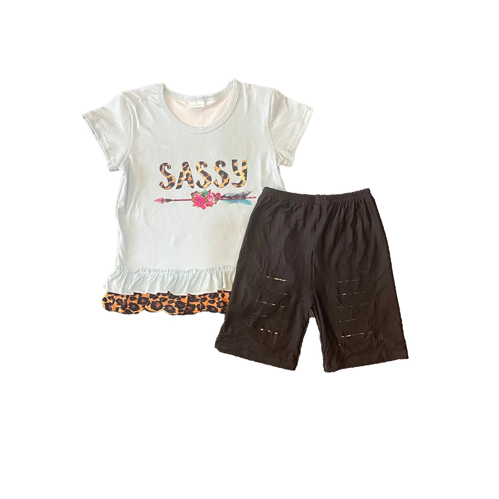 

New Children Sassy Outfits Summer Short Sleeves Wholesale Baby Girl Clothes Sets