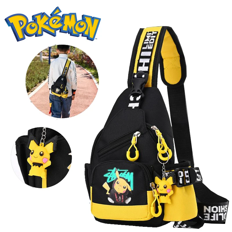 New Pokragon Kids Chest Bag Nanha Trendy Shoulder Crossbody Pikachu Outdoor Cartoon Bag Coin Bag Street Style Cute Chest Bag