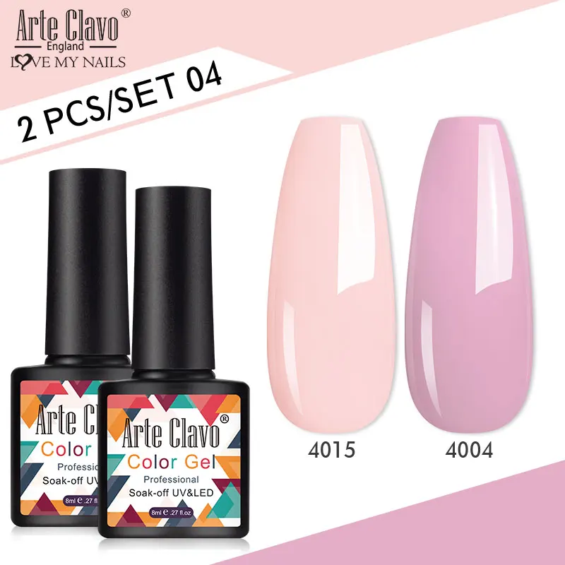 Arte Clavo 네일 젤 광택제 네온 컬러 글리터, 반영구 흡수 젤, UV LED 바니시 키트, 8ml, 2 개 세트