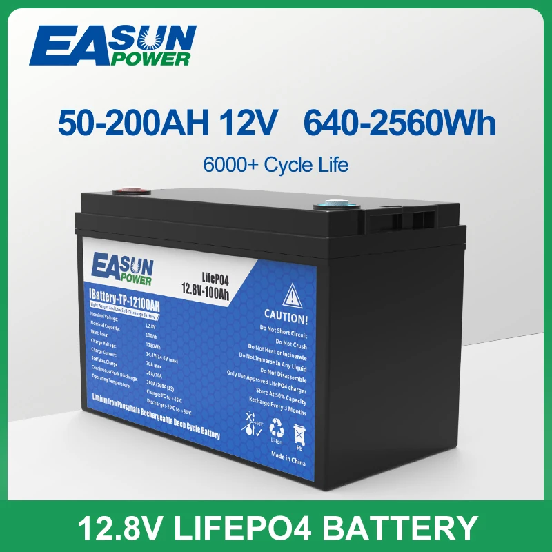

Easun Power 12V 100AH LiFePO4 Battery Pack 50Ah Lithium Solar Battery Grand A Cells Built-in BMS 6000+ Cycle For RV Boat NO TAX