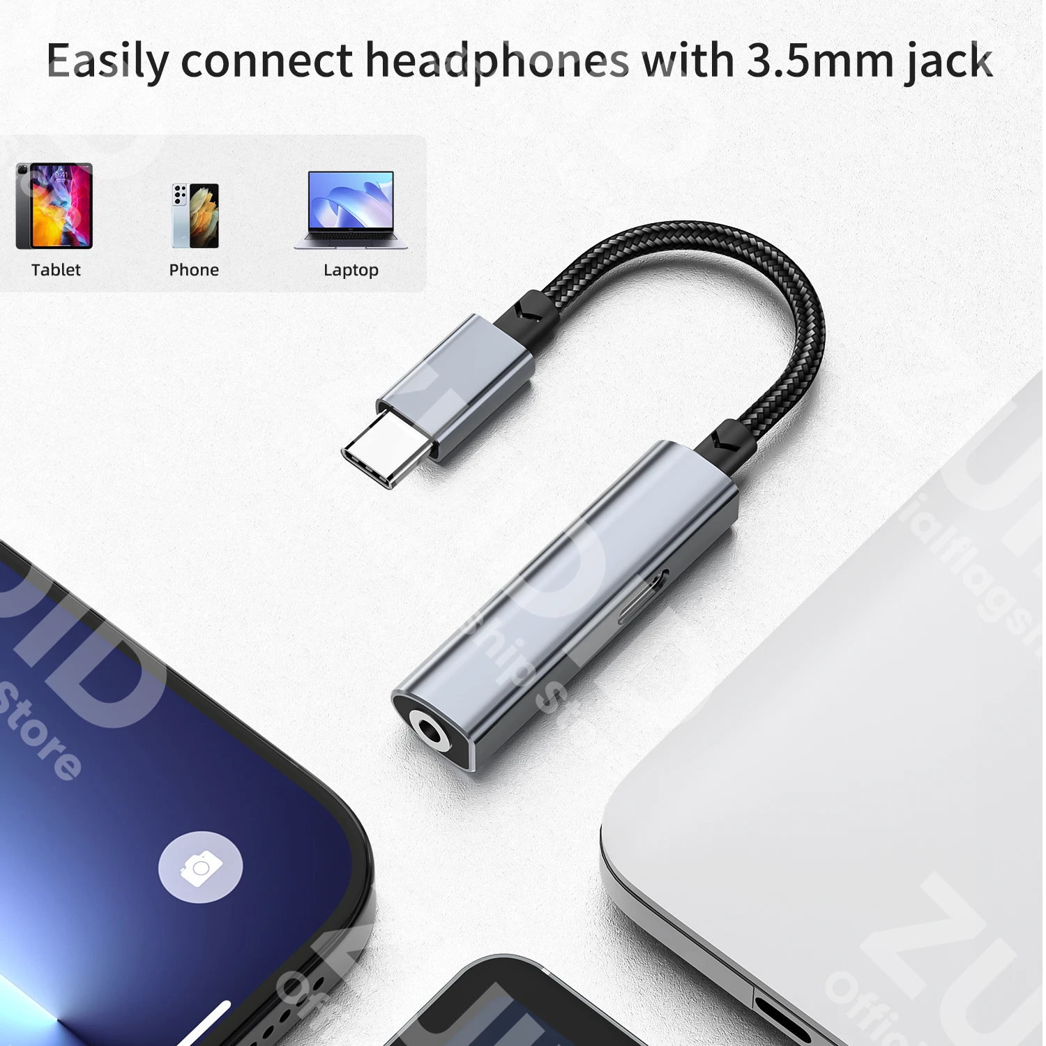 2in1 USB C to 3.5mm/Type C Aux Audio Adapter 2A Fast Charging 16Bit/48KHz DAC Aux Headphone Converter For iPhone 15 iPad Samsung