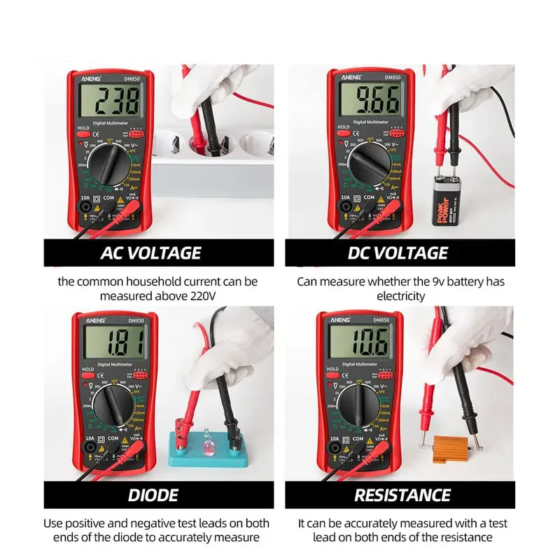 DM850 Professional Digital Multimeter 1999 Auto AC/DC Votage Tester Ohm Current Ammeter Test Probe Professional Detector Tool 2
