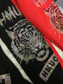 Plus Size Sweatpants Women Fleece Tiger Rhinestone Graphic Joggers with Pocket Cropped Length Bottom Thick Warm Winter 2