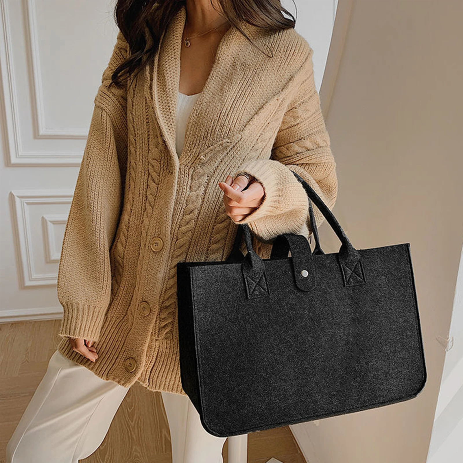 

2Pcs Felt Bags Foldable Reusable Grocery Shopping Bags for Daily Life Picnic Camping Felt Newspaper Rack Multifunction Tote Bag
