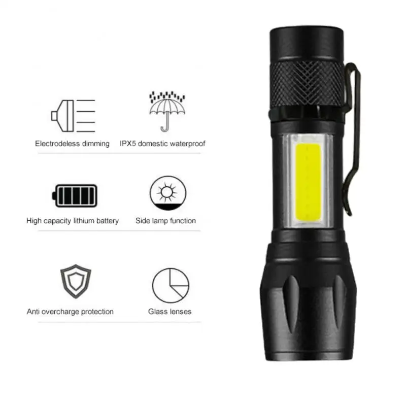 줌 포커스 미니 LED 손전등, 배터리 내장 XP-G, Q5 램프 랜턴, 작업등, 충전식 미니 손전등, 1 5 개