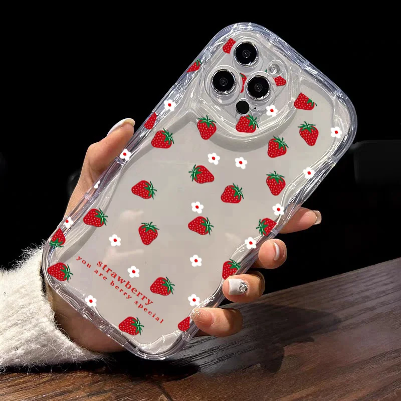 Fashion Flower Strawberry Shockproof 3D Wave Silicone Phone Case
