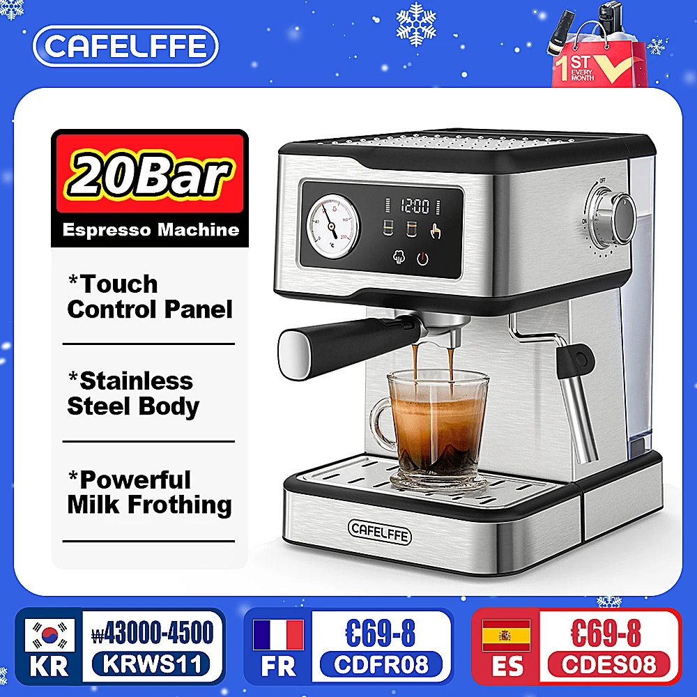 Cafelffe Espresso Machine 20Bar Cappuccino Maker Milk Frother Steam Wand Semi-Automatic Coffee Maker