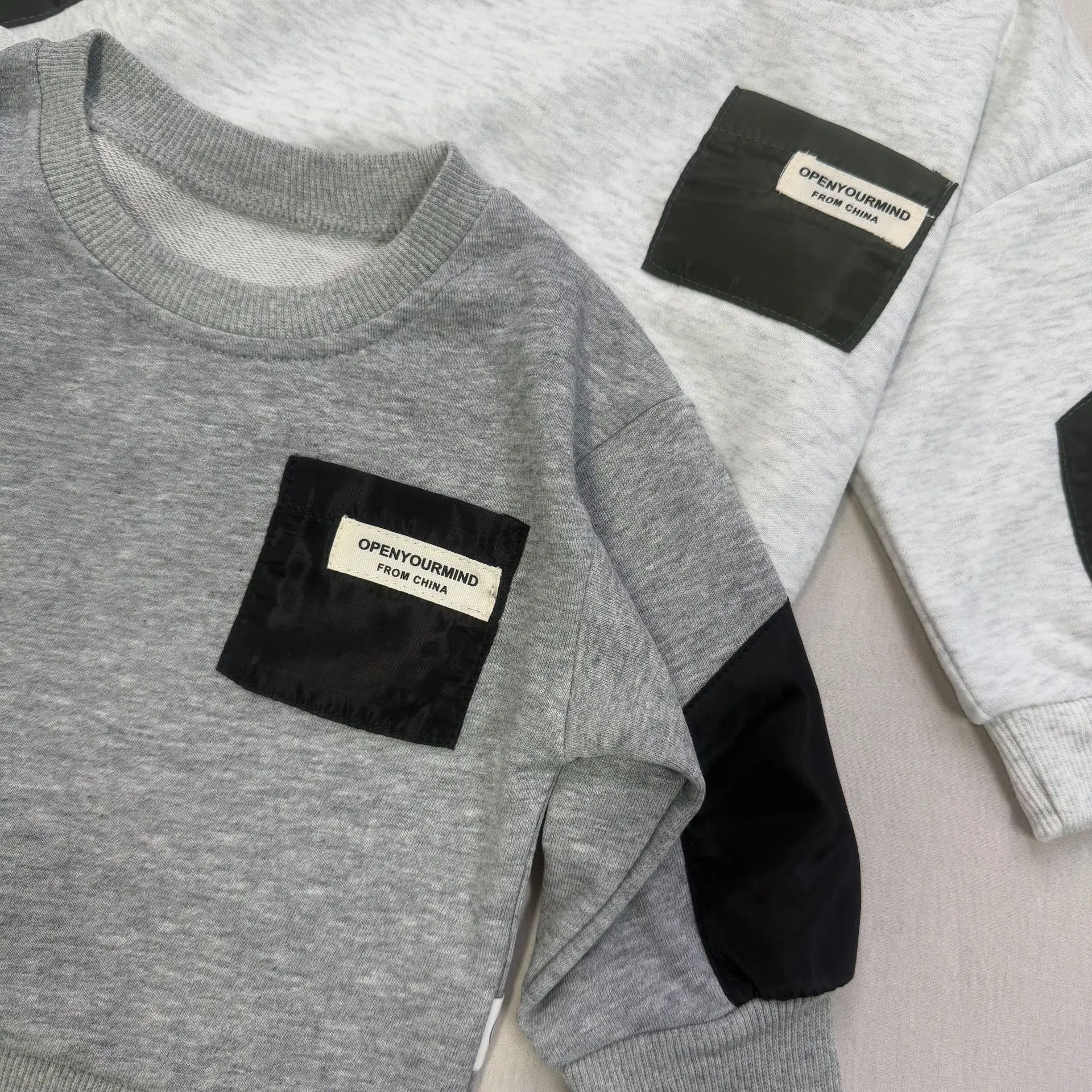 5326 Korean Children's Clothing Spring and Autumn Patch Long Sleeve Boy's Sweatershirt Cotton Casual Pullover Tops