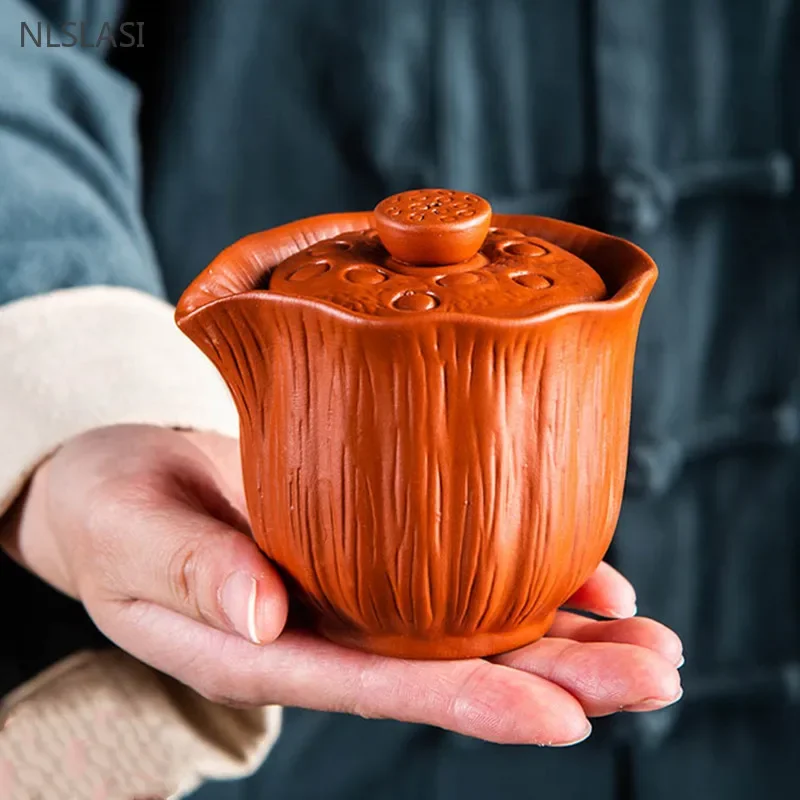 140ml Authentic Purple Clay Teapot Gaiwan Anti-hot Portable Tea Set Handmade Filter Beauty Tea Infuser Ceremony Gifts