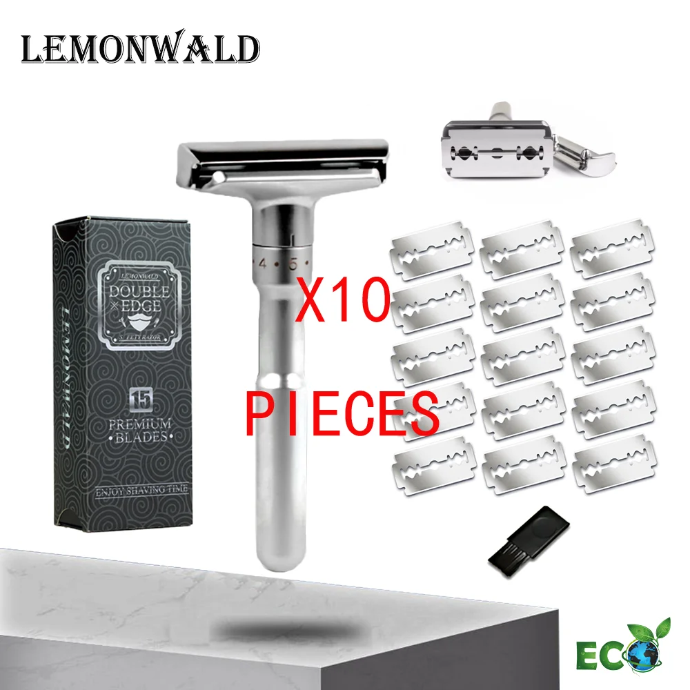 Lemonwald Adjustable Safety Razor Double Edge Mens Shaving Mild To Aggressive 16 File Hair