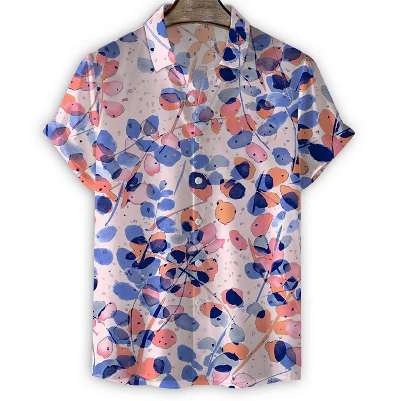 thumbnail image 1 of Camisa de moda con estampado de flores en 3D para hombre, camisas hawaianas de manga corta con solapa de verano, blusa holgada con botones y flores para la calle, 1 of 4