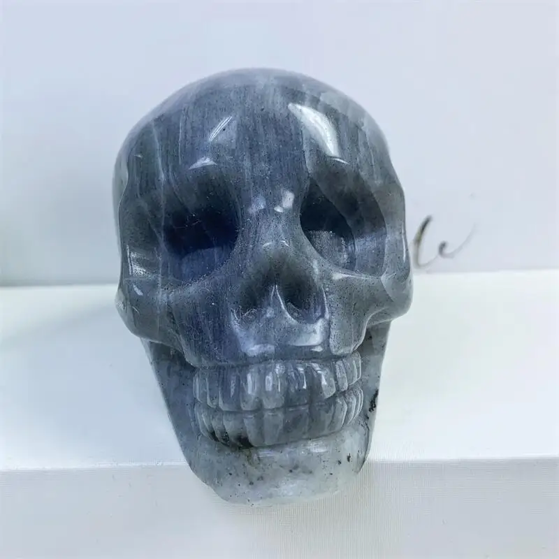 Skullis Tête De Mort En Pierre Llanite - Sculpture Main Réaliste 129x87mm - Pierre Guérison Reiki