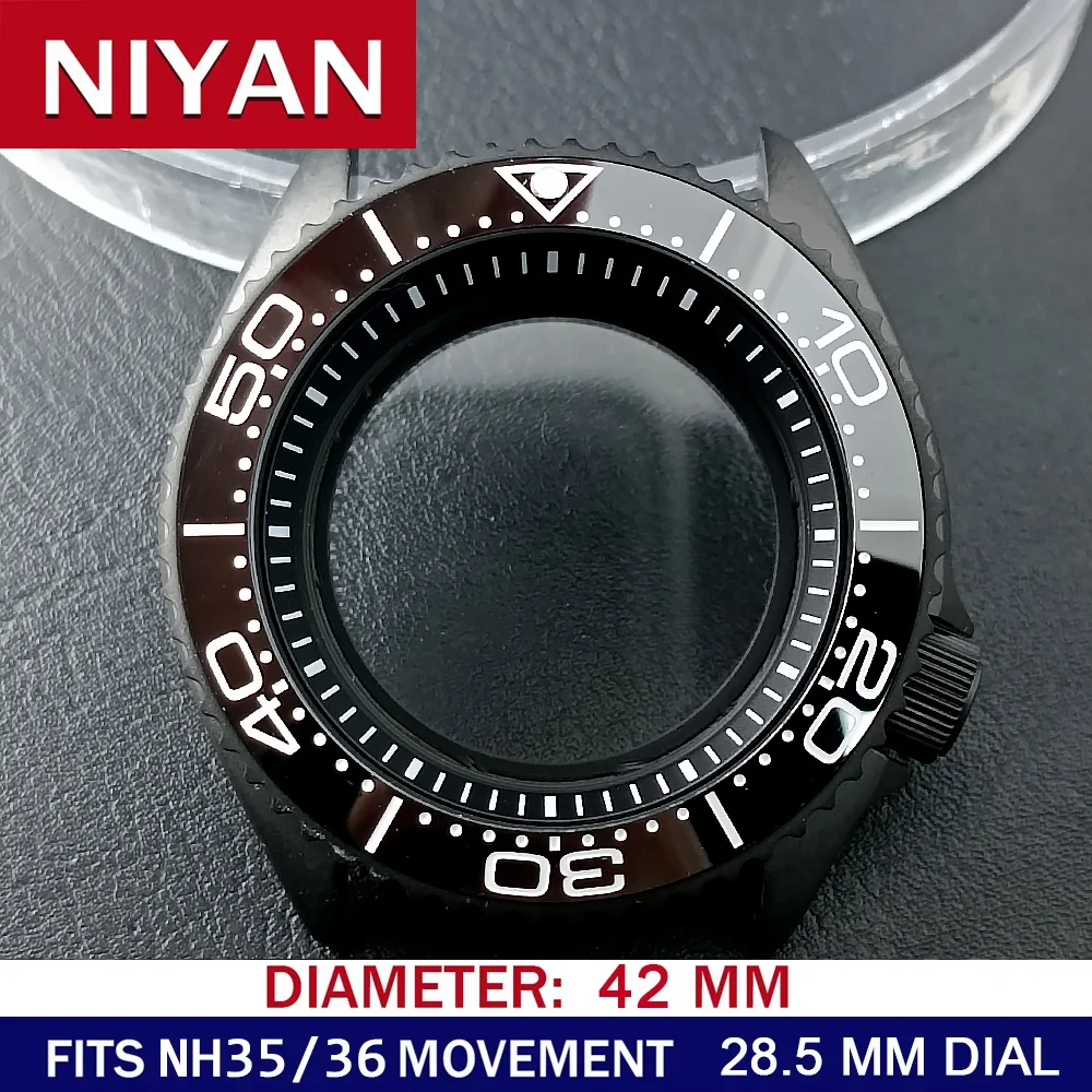 High-Quality 42mm Men's Steel Black Watch Case with Sapphire Glass and 22mm Band