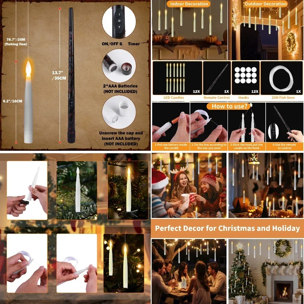 24 Candele Galleggianti LED Con Bacchetta Magica E Telecomando - Luci Tremolanti Per Halloween, Natale E Feste A Tema - 2