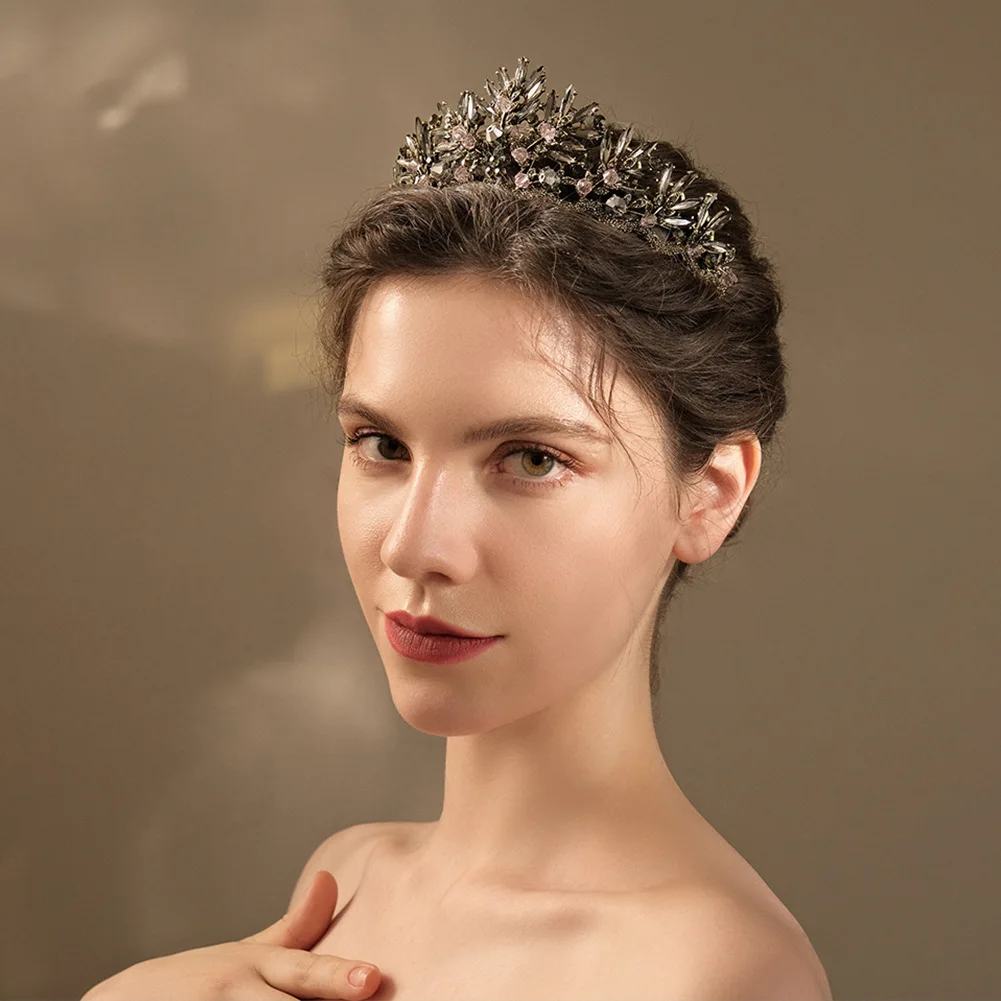 

All Black Halloween Alloy Tiaras Crowns Princess Queen Baroque Retro Luxury Purple Rhinestone Headbands Halloween Tiara