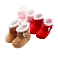Infant Baby Boots Shoes Newborn Baby Girl Shoes Bow Plus Velvet Cotton Kids Toddler First Walkers Booties Warm Crib Shoes 3