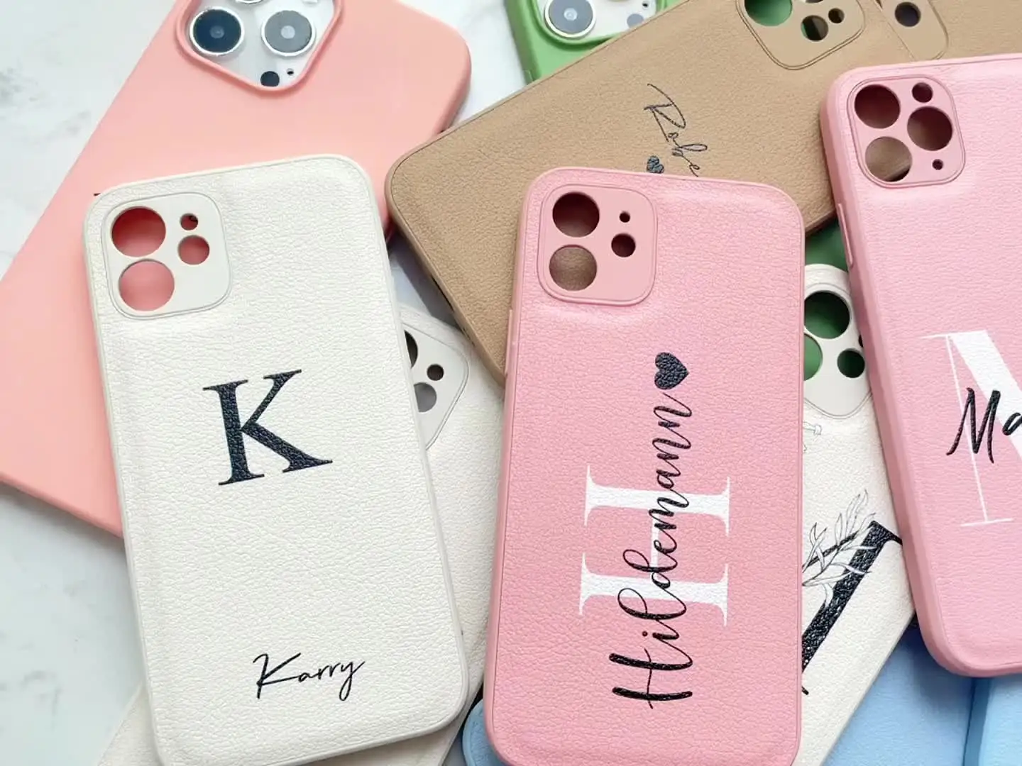 Custom Personalised Initial Name Heart Leather PU Case for iPhone 13 11 12 Pro Max X XR 7 8 Plus Soft Border Cover for iPhone 13 clear case iphone 13