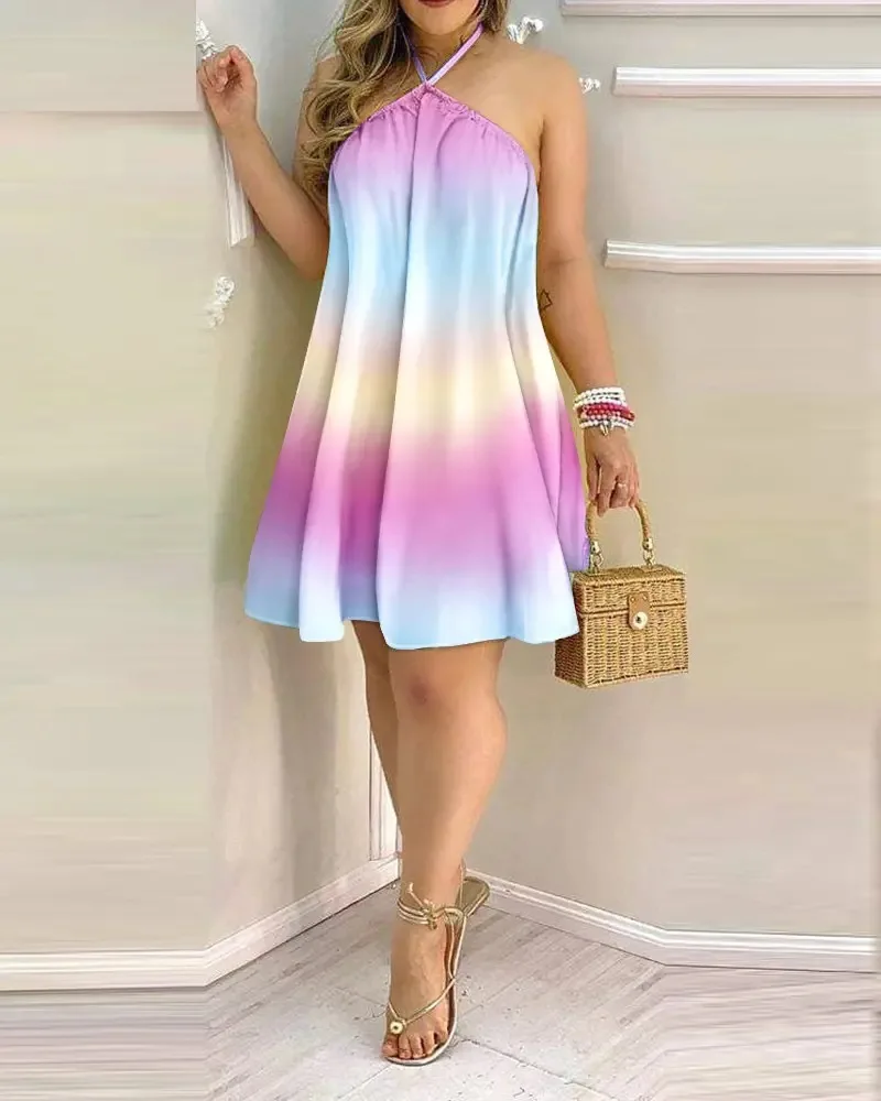 

Sexy Backless Mini Dress Women Fashion Printed Short Sleeve Summer Dresses Elegant Boho Dress Female Beach Party Dress 2022