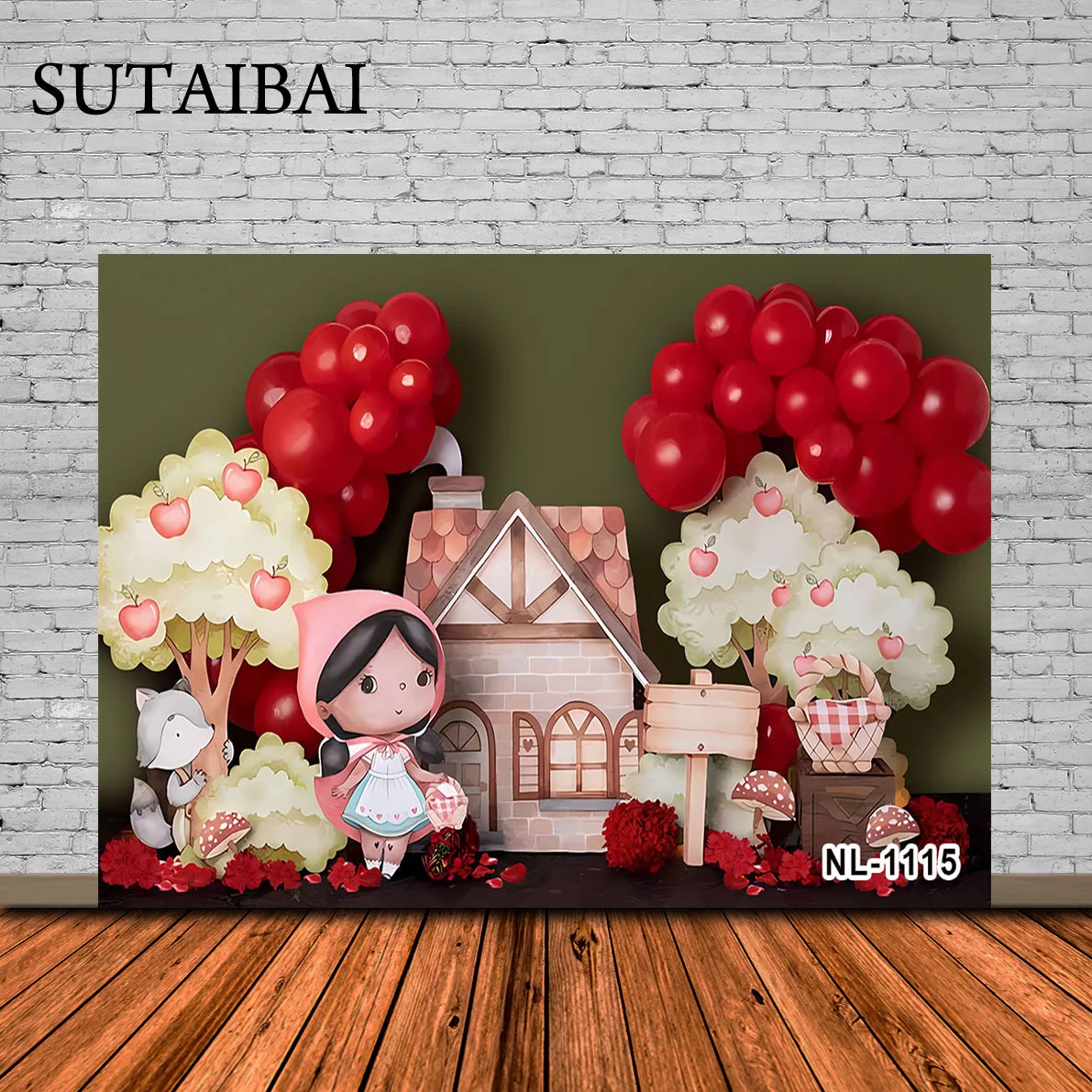 Photo Backdrop Cartoons Little Red Riding Hood Photo Backdrop Kids 1st Birthday Photography Background Vinyl Photo Booth Props