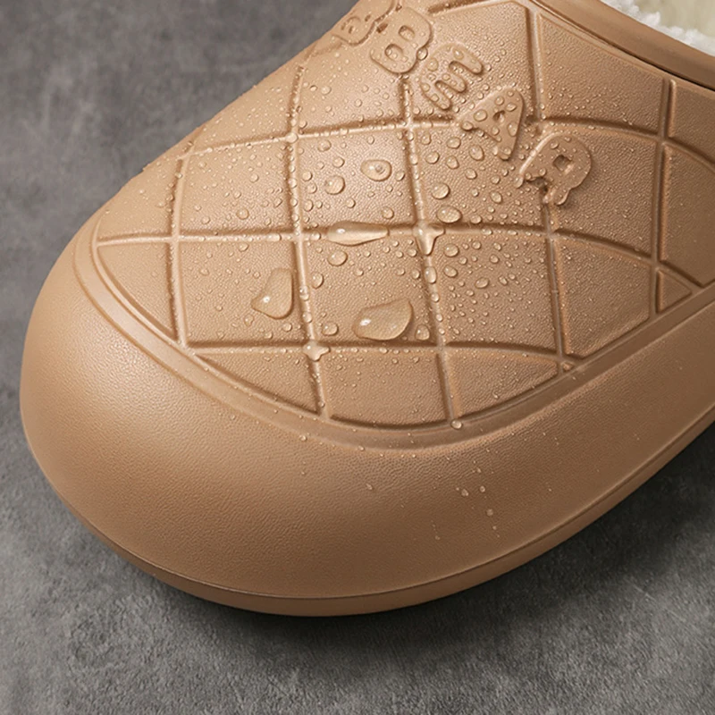 Waterproof EVA Cotton Slippers for Women Comfortable Lightweight Non Slip Home Slides Woman Fleece Lining Warm Plush Home Shoes