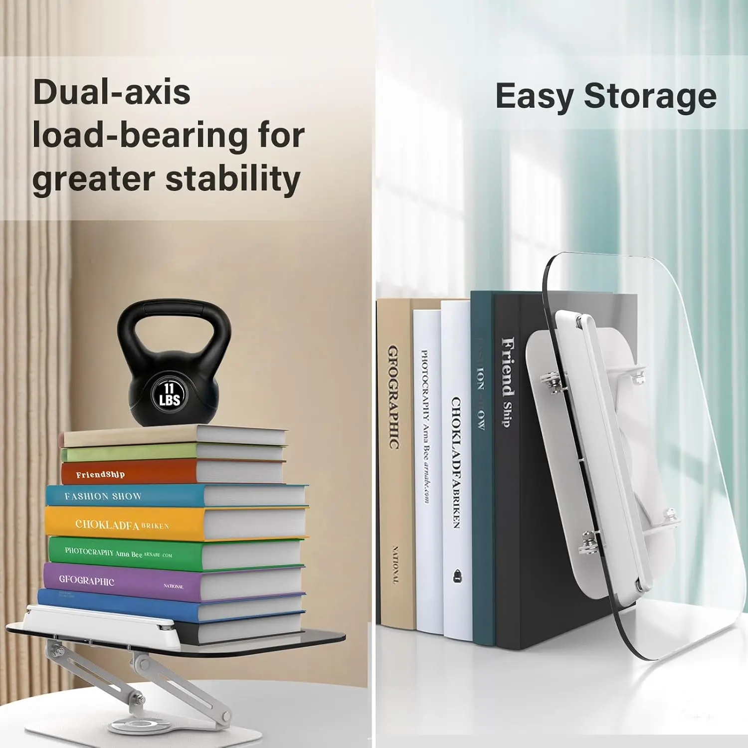 Acrylic Book Stand for Reading, Adjustable Book Holder with 360° Rotating Base &