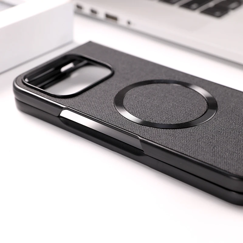 Magnetic Wireless Charging Cloth Texture Phone Case with Hard Plastic Cover
