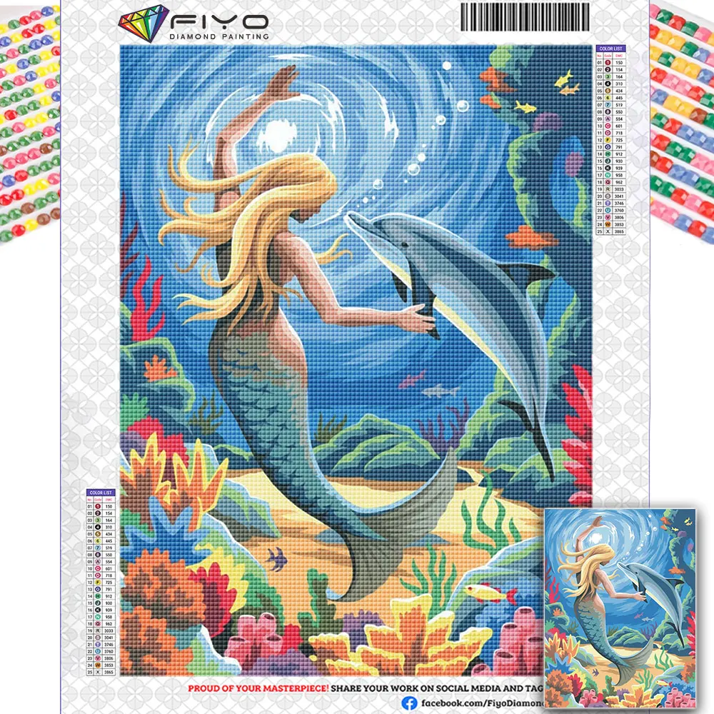 FIYO Diamond Embroidery Full Drill Cartoon Full Square Picture Rhinestones  5D DIY Diamond Painting Mermaid Decor for Home