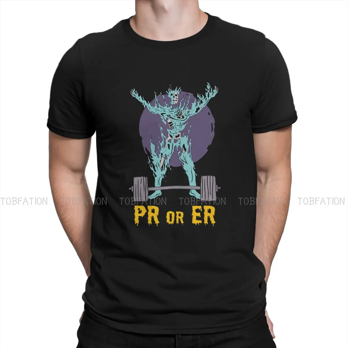 

Bodybuilding Fitness TShirt for Men PR Or Er Weightlifting Humor Casual Tee T Shirt Novelty Trendy Fluffy
