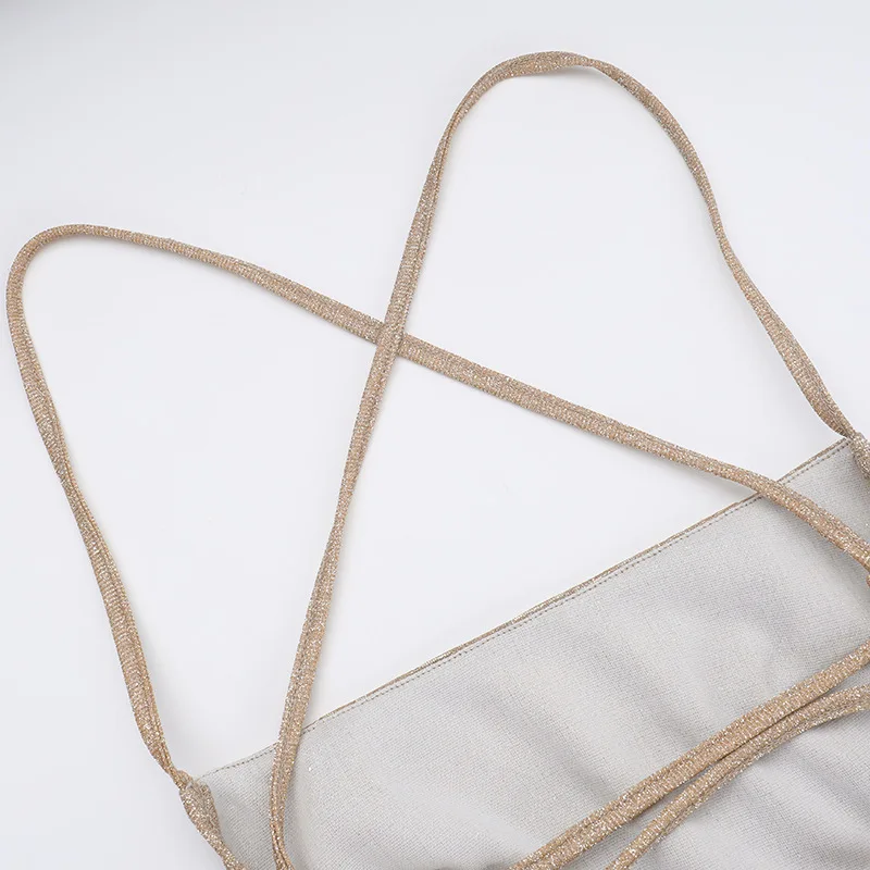 Glitter Backless Fashion Long Dress Women's Bandage Sexy Autumn Slim Sparkle Lace-Up Dress Ladies Party Dress Solid