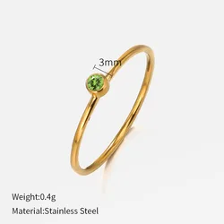 Elegant Gold Stainless Steel Birthstone Ring for Women - Simple Fashion Jewelry (Gold Color)