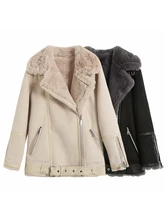  2021 Women Fashion Thick Warm Winter Double-sided Fur in one Jacket Coat Vintage Long Sleeve Female Outerwear Chic Tops 