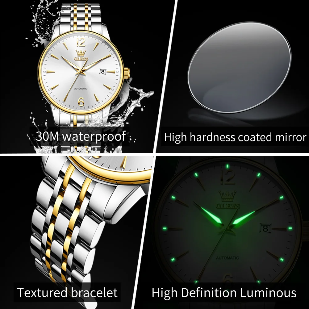 OLEVS 6741 Men's Watches Simple Fashion Calendar Waterproof Luminous Automatic Mechanical Watches For Man Original Luxury Watch