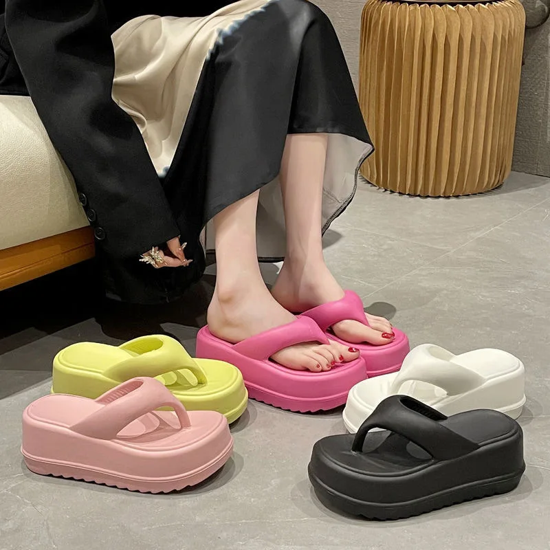 Bebealy New Summer Sandals Women Platform Sandals Classic Beach Flat Slides Outdoor Home Shoes Women Heels Soft Women Flip-flops