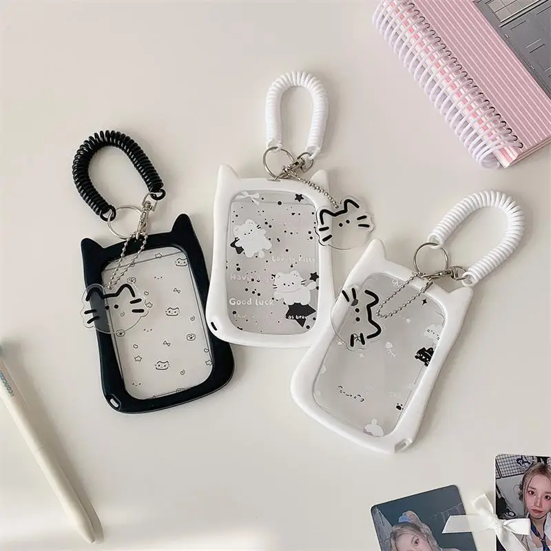 Porta Fotocard a Forma di Gatto con Cordino Elastico, Porta Carte per Foto di Idoli, Espositore Protettivo, Ciondolo Decorativo per Borsa, Portachiavi, Regali