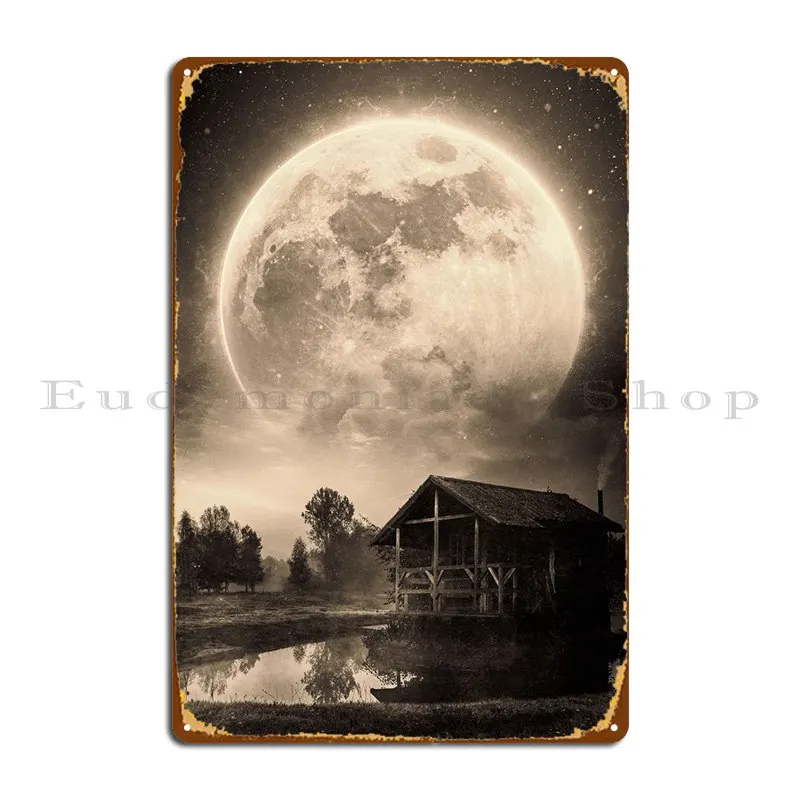 

The House And The Moon Metal Plaque Club Party Wall Cave Cinema Designer Retro Tin Sign Poster