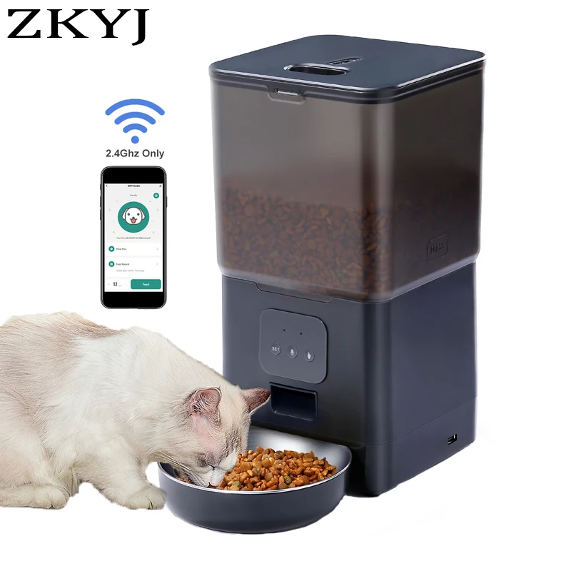 

Умное приложение, кормушка для домашних животных, кормушка для кошек и собак, миска из нержавеющей стали, кормушка среднего размера для кошек и собак с таймером для записи