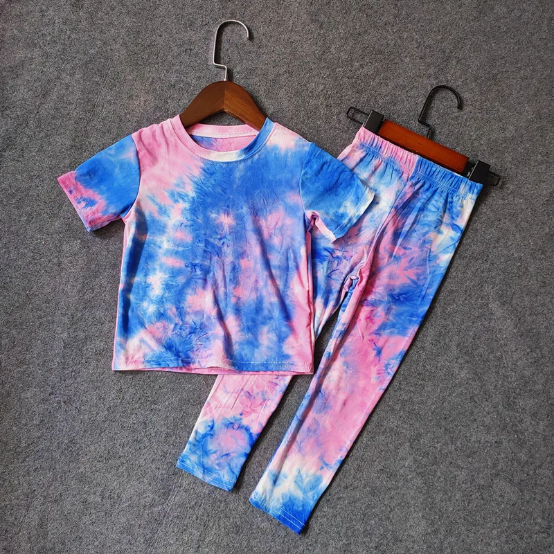 fat kid suit Baby Girls Tie Dye Print T shirts and Long Pants Suits Summer Kids Girls Tops V-neck T Shirt Children Slim Sport Clothes Set children's clothing sets in bulk Clothing Sets