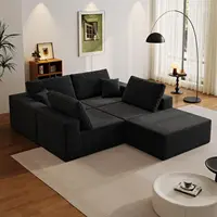 139" Cloud Sectional Sofa Deep Seat Modular L-Shape Frameless Corduroy Living Room 4-Seater Left Chaise Black Customized 5