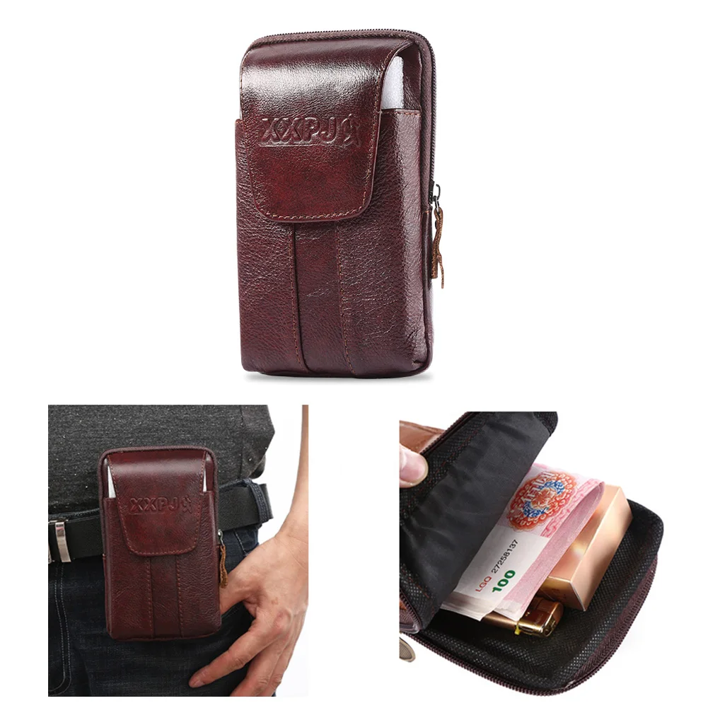 Men Genuine Leather Waist Pack Bum Bag Classic Texture Creative Design Chic Multi-function Mobile Phone Wallet Pouch