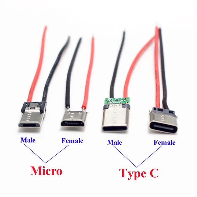 2/5 шт. Micro USB Type-C 2-контактный горизонтальный/вертикальный 2P простой паяный штекерный разъем USB-C для быстрой зарядки 1