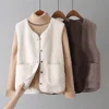 Vests New Spring Autumn Women Button Waistcoat Lamb Wool Winter Thermal Warm Thick Fleece Vests Sleeveless Jacket Ladies Coats 1